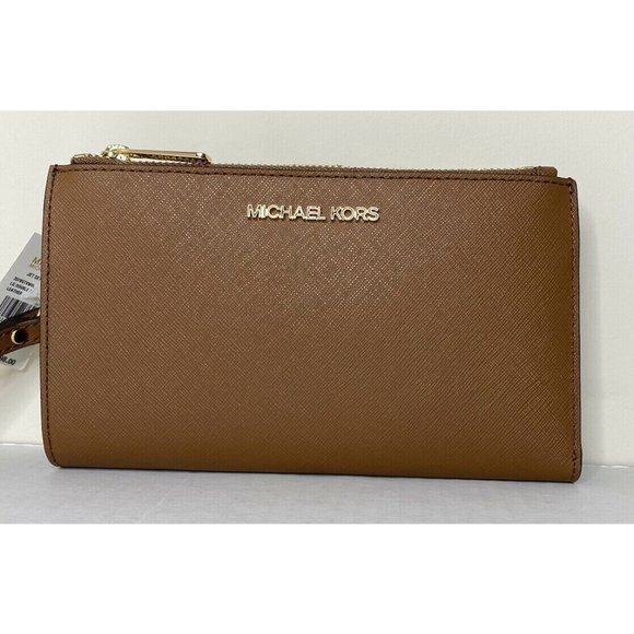 New Michael Kors Jet Set Travel Double zip wristlet wallet Leather Luggage - Picture 1 of 7